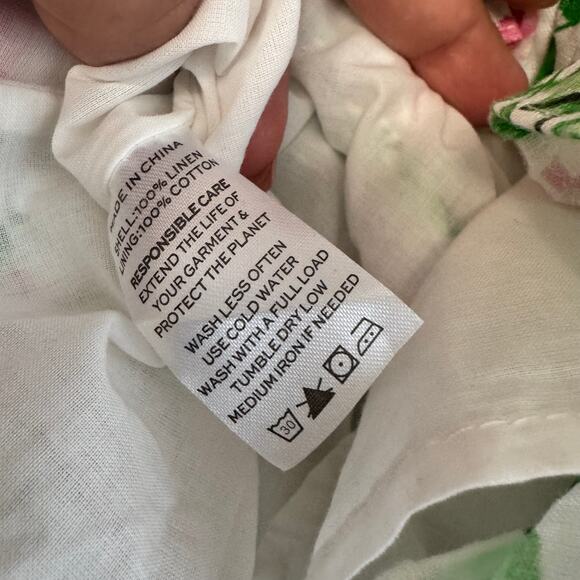 Hill House Paz Mini Skirt White Pink Sz XL Floral Ruffle Linen - Picture 3 of 5